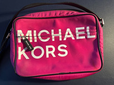 Michael Kors Jet Set Pink Nylon Crossbody Bag Large Logo MK Adjustable Strap