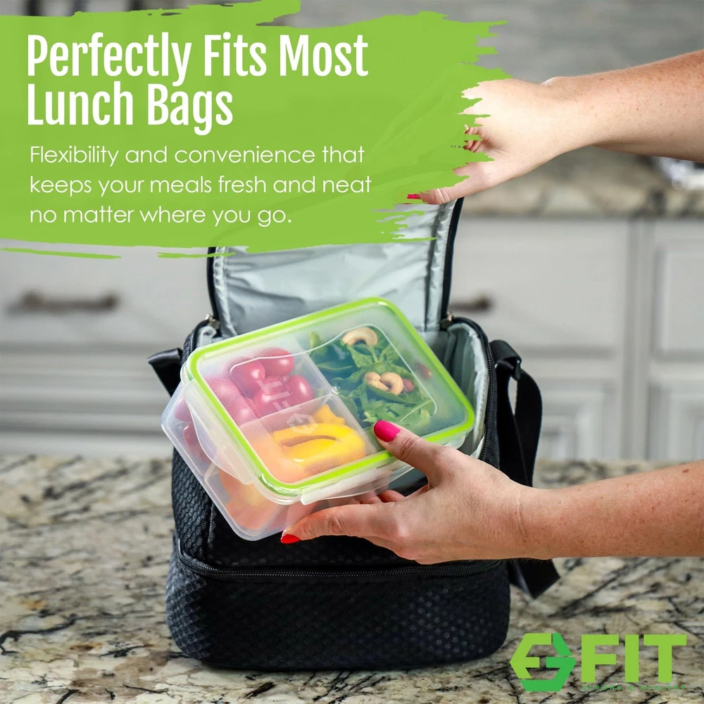 Kids & Adults Bento Box - 3 Compartment Lunch Container (3 Pack, 39 oz)