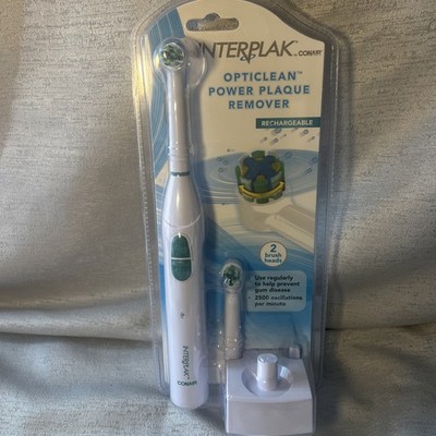 INTERPLAK Rechargeable Toothbrush Opticlean Power Plaque Remover, 2 Brush Heads