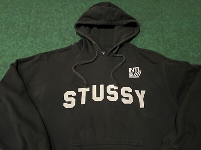 Vintage STUSSY INTL - No 4 Hoodie Pullover Sweatshirt BLACK Made