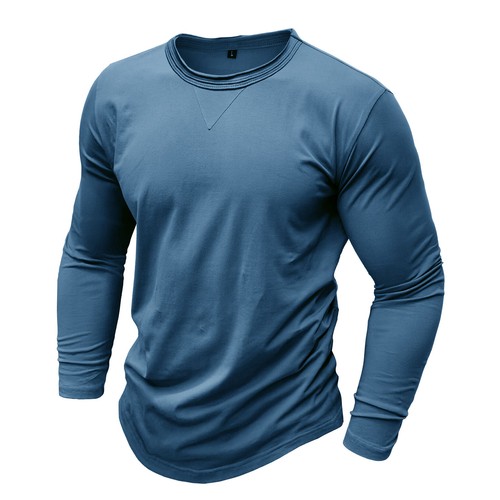 T-shirt uomo slim fit manica lunga girocollo casual elasticizzata blusa autunno - Foto 34 di 61