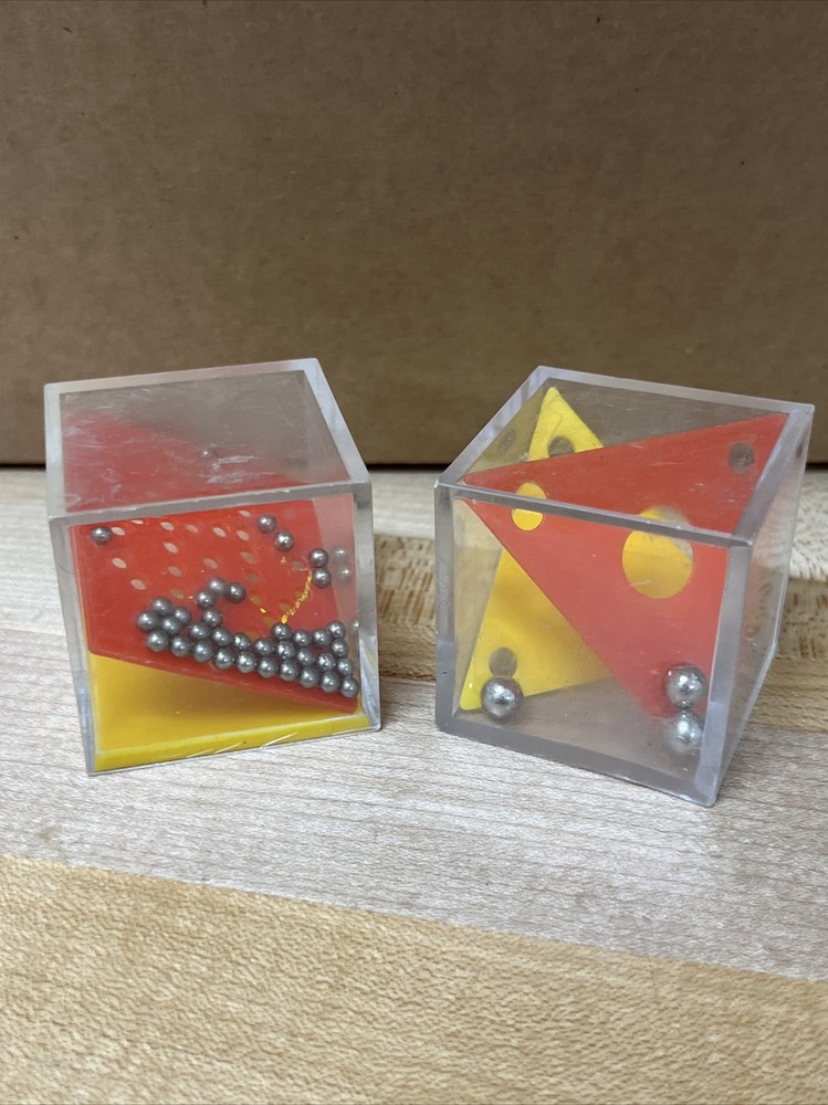 Set Of 2 Vintage Puzzle Ball Bearing Games In Cubes Retro (Skill Dexterity)