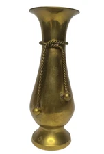 Vintage Brass Candlestick Holders With Brass Rope and Tassel  5 1/2"