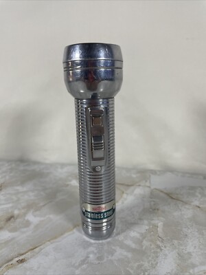Ray-O-Vac S21F-1 Stainless Steel C Cell Battery Flashlight Tested 6-1/8'' Vintage