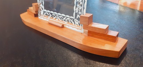 Porte Photo Art Déco Année 40 En Merisier, Chêne Clair et bois Exotique - Imagen 2 de 7