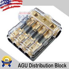12V GOLD AGU FUSE DISTRIBUTION BLOCK 3 0/2/4 GA IN FOUR 4/8 GAUGE AWG OUT