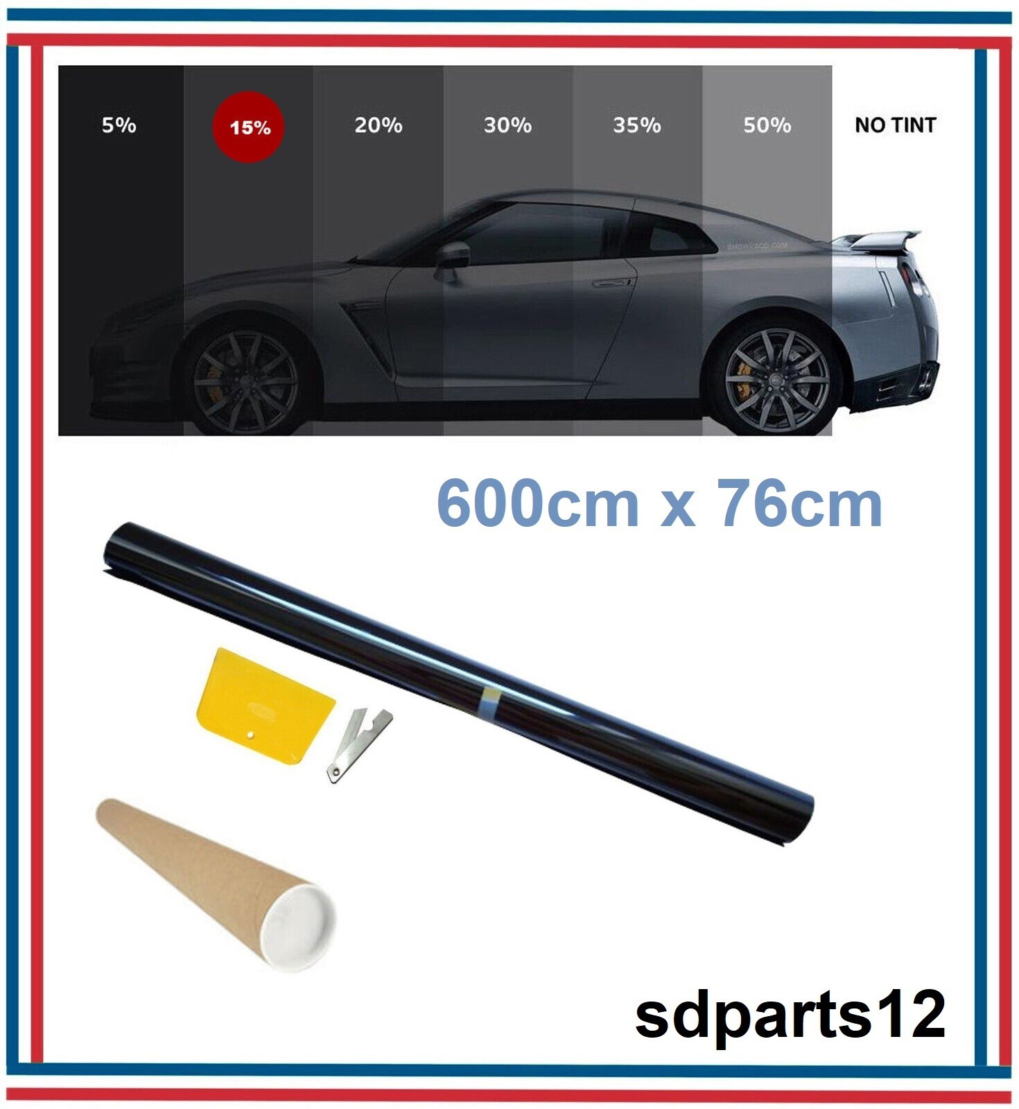 Film solaire noir 15% pour vitre de voiture et batiment en rouleau de 600x76 cm