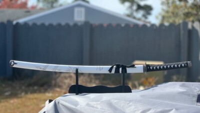 40'' White Dragon Samurai Ninja Bushido Katana w Stand Japanese Sword Carbon