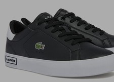 Image of LACOSTE TRAINERS GENUINE - POWERCOURT IN BLACK/WHITE - UK KIDS SIZE 2 - NEW