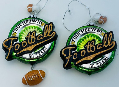 Blown Glass Ornament Football All Star with Charms PAIR of 2 SEE DESCRIPTION
