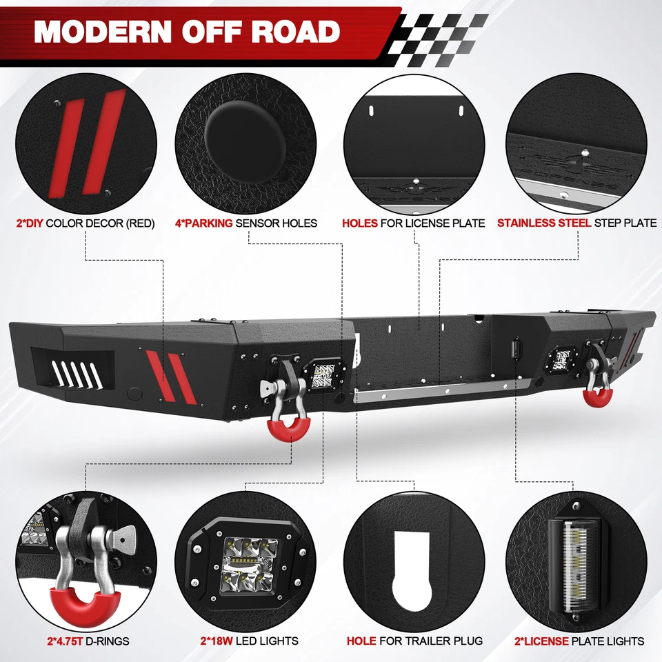 Rear Black Bumper with D-ring shackles For Dodge Ram 2500/ Ram 3500 2010-2018  - Изображение 4 из 4