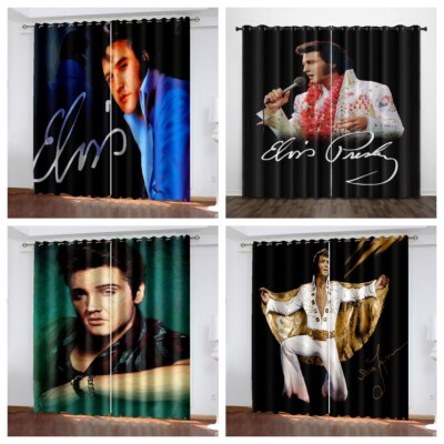 2x Vorhänge 3D Elvis Presley Blickdicht Vorhänge mit Ösen Verdunklung Vorhang 