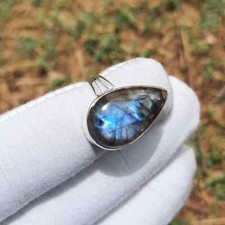 Solid 925 Sterling Silver Natural Blue Labradorite Gemstone Ring For Her A 12