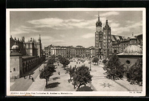 Krakau-Krakow, Platz Tuchhallen St. Adalbert u. Marienkirche, Ansichtskarte  - Afbeelding 1 van 2