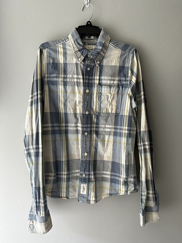 Abercrombie & Fitch M Plaid Shirt Muscle Blue Ivory Buttons Back To School A&F