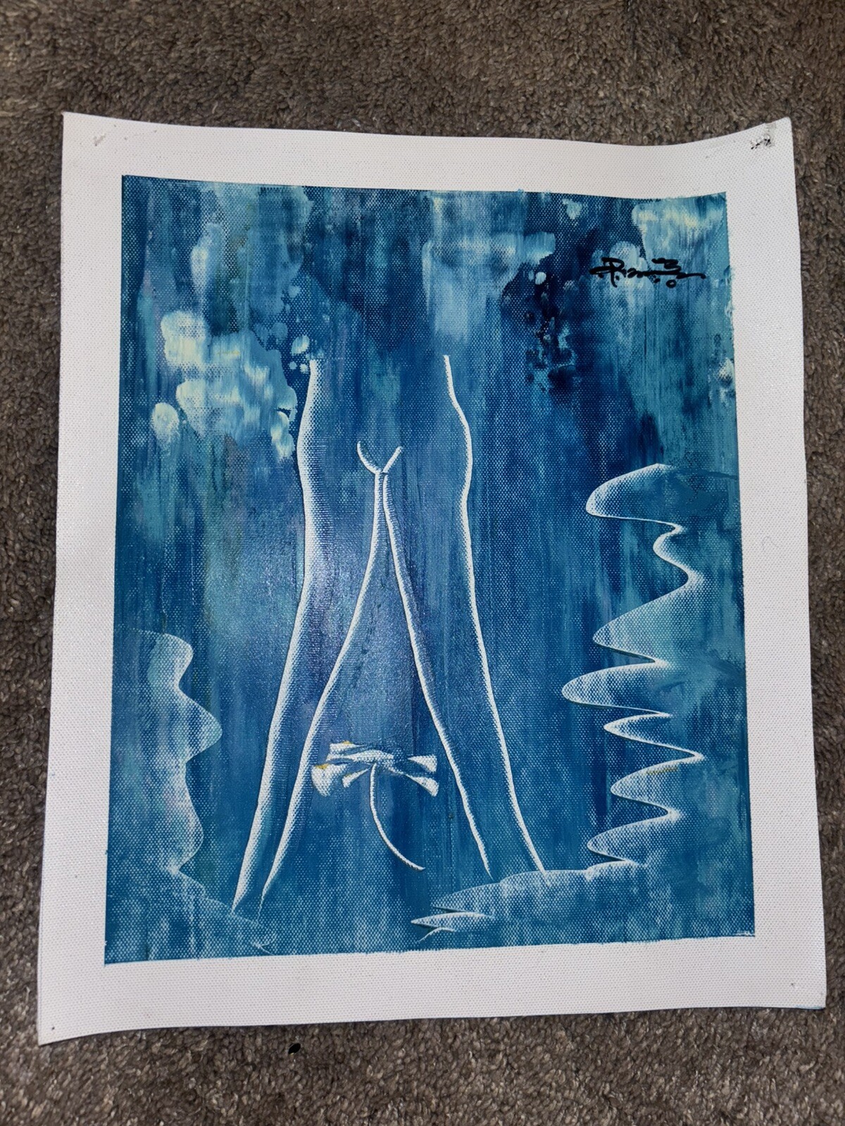 Blue Abstract Woman’s Legs Real Oil Painting On Canvas 9”x11”