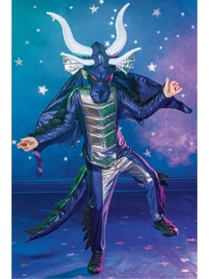 NEW Boys Chasing Fireflies Blue Metallic Dragon Costume Wings & Headpiece 12/14