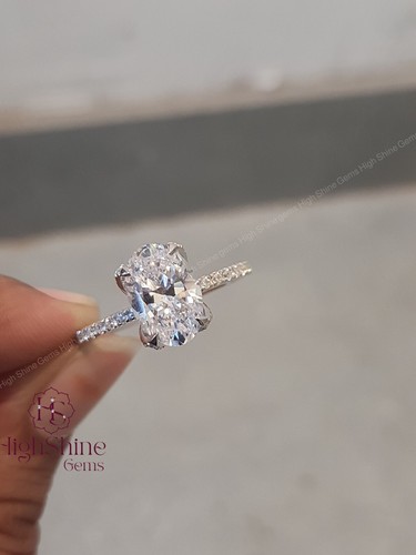 3Ct Oval Cut Tulip Set Hidden Halo Real Moissanite Wedding Ring 14K White Gold