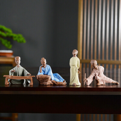 Historical Human Statue Yixing Zisha Purple Clay Tea Pet Posture On Tea Table