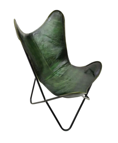 Silla De Mariposa Plegable De Cuero Verde Natural Vintage Buffalo - Imagen 3 de 6