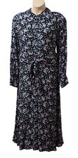 M&S Collection Womens Tie Front Midaxi Shirt Dress size 22 Reg Black Mix Floral