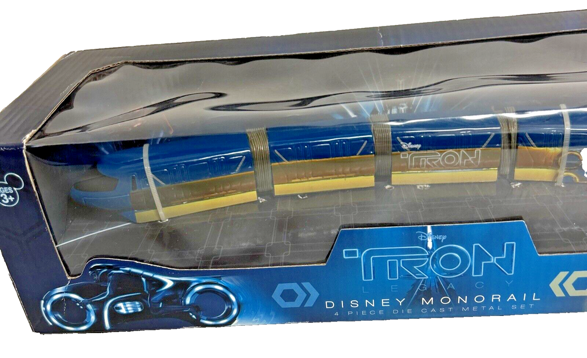 鉄道模型 Disney Monorail 4 Piece Die Cast l Disney's Tron Monorail Four Piece Die Cast Metal Set in opened Box