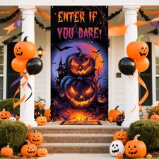 Halloween Door Cover Decorations Scary Pumpkin Door Banner for Halloween Eve Bac