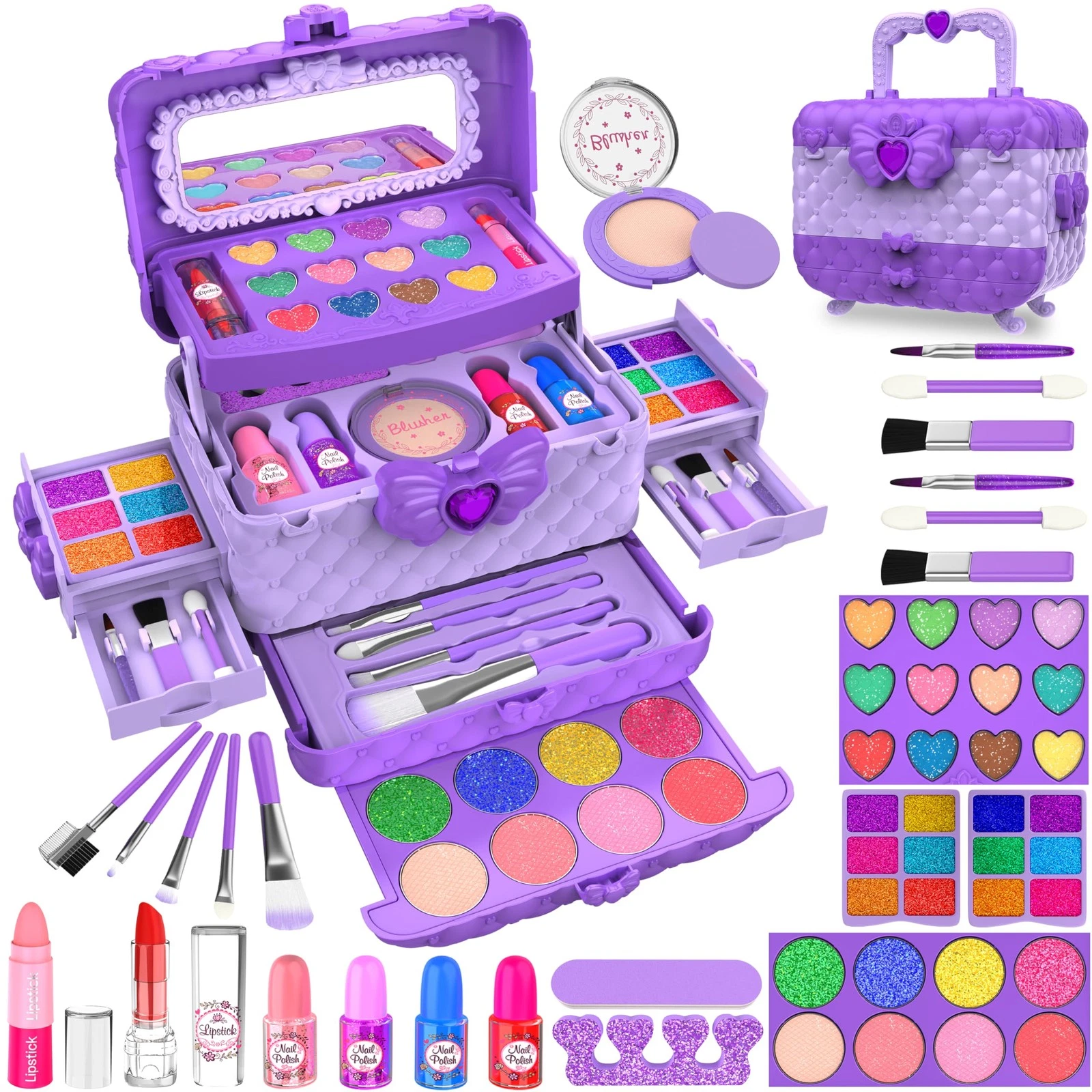54 Pcs Kids Makeup Kit Girls, Princess Real Washable Pretend Play Cosmetic Set