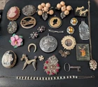 Antique Vintage Victorian Jewelry Lot Estate Fur Clips Bakelite Celluloid 24