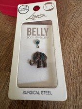 NEW Belly Button Navel Ring Cute Elephant Cubic Zirconia with Turquoise Diamonds