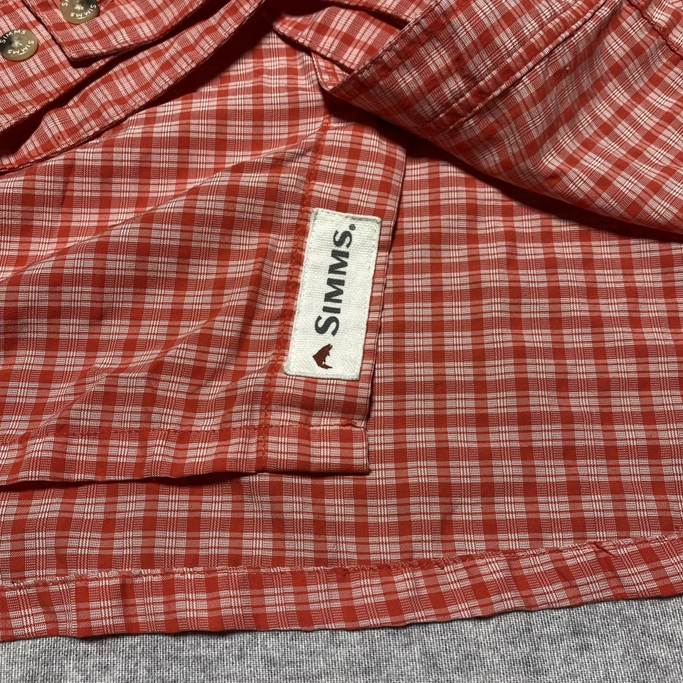 Simms Shirt Mens Large Orange Fishing Check Nylon Blend Button Outdoors Nature - Image 4 of 4