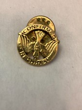   "Confirmed In Christ" Gold-Tone Religious Lapel Pin - Dove In Circle Design    