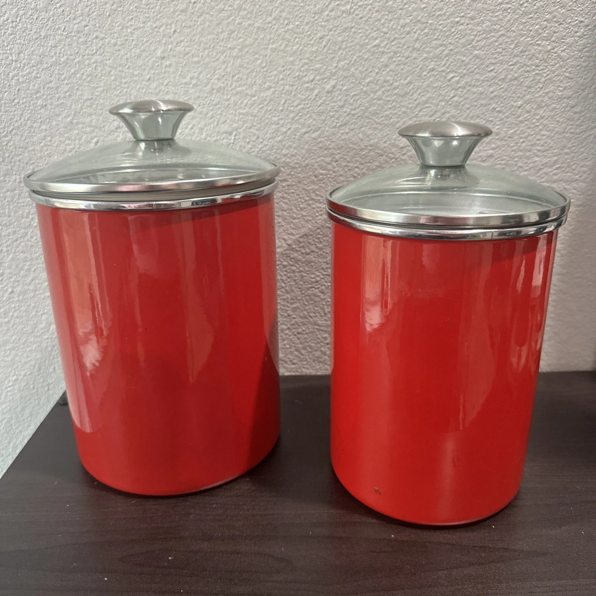 Lot De Boîtes émaillées Françaises Anciennes – Damier Rouge – Mint – B&B – Vintage
