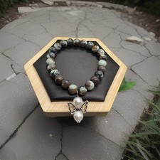 7  Plus Stretch Bracelet Set Stone/Glass Bead Angel Charm New Free Ship B8850