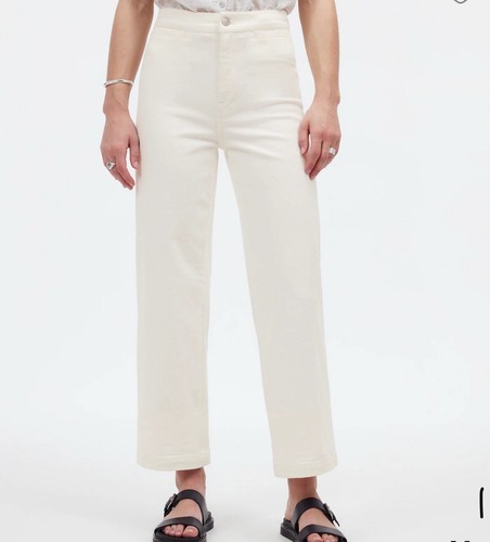 Pantalon Crop Femme Madewell Emmett - Jambes Larges, Ivoire, Bouton Devant - Taille 29 Ou 33 - NEUF
