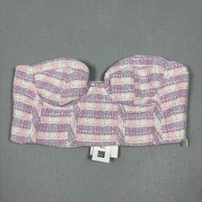 Zara Women's Plaid Tweed Corset Crop Top Purple/Pink Size Small New NWT