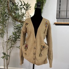 VTG Retro 80s 90s Angora Blend Cardigan Sz Small Novelty Grandmacore Cottagecore