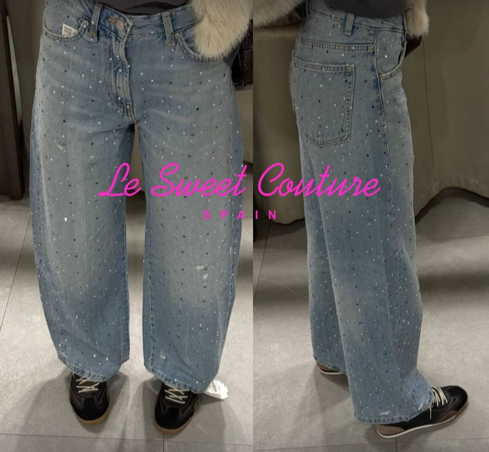 ZARA WOMAN FW25 TRF BAGGY JEANS WITH RHINESTONE JEWELS BLUE 8727