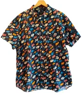 J.Crew Shirt 2XL Flex Washed Slim Blue Orange Floral Button Down Pocket Preppy