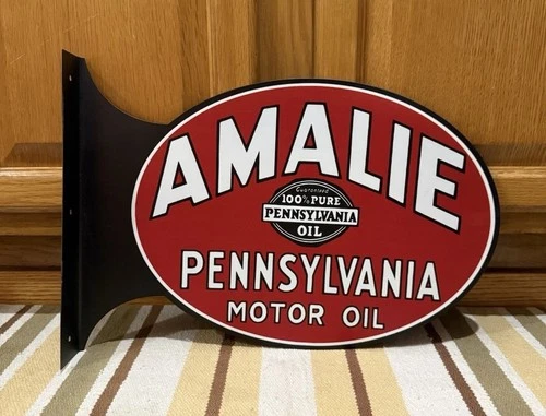 Amalie Motor Oil Flange Sign Pennsylvania Double Sided Vintage Style Wall Decor