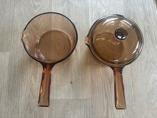 Corning Pyrex Vision Ware Vintage Amber 1L Kochtöpfe X2 & Deckel