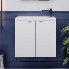 Hudson Reed Fusion Wall Hung 2-Door Vanity Unit Compact Basin 600mm Gloss White