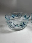 2 Vintage Pyrex Clear Blue Turquoise Circle Pinwheel Floral Storage Bowl