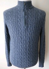  2560 LORO PIANA Blue Treccia Mezzocollo 100 Baby Cashmere Sweater 54 Euro XL