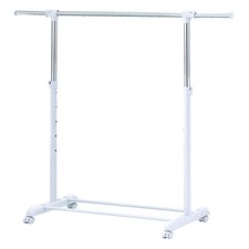 Adjustable Rolling Garment Rack on Wheels Metal Chrome White Freestanding