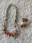 Vintage MIRIAM HASKELL Faux Pearl Orange Stone Gold Tone Choker And Earrings