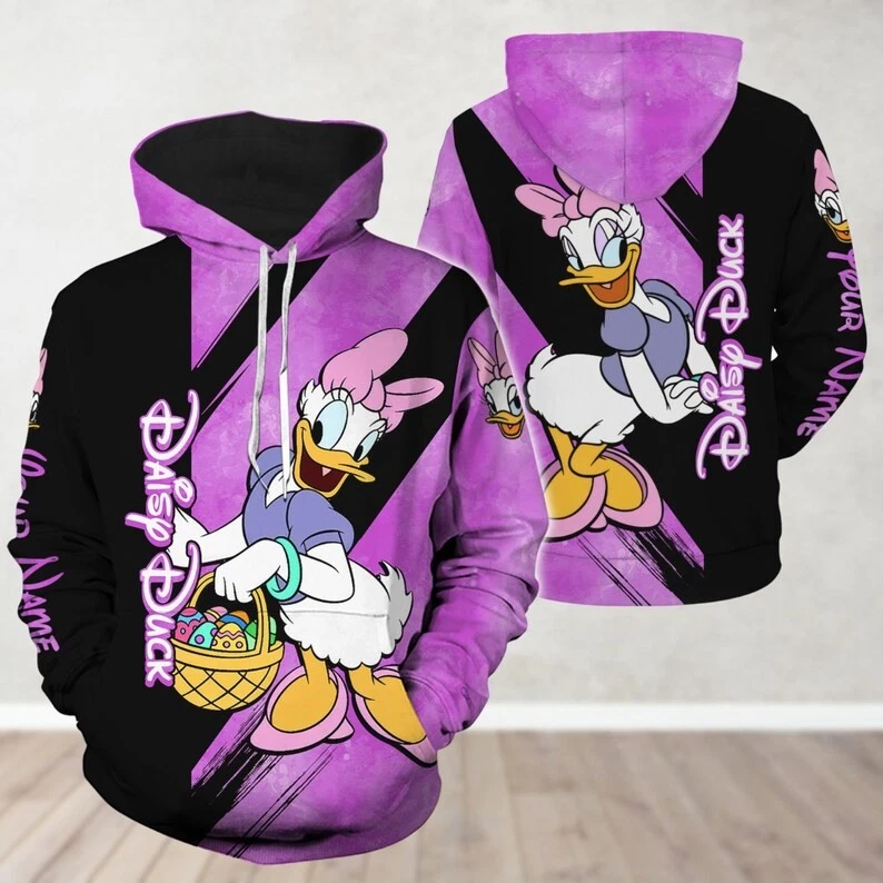 Custom Name Daisy Duck With Easter Eggs Basket Happy Easter Hoodie 3D Printed