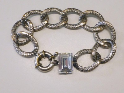 Vintage Signed ERMANI BULATTI Bracelet Oval Link with Large Crystal DESIGNER