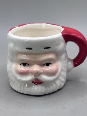 Vintage Santa Claus Mini Face Eyes Open Mug Japan Christmas 1.75  A4B1