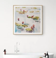 36x36 Large Waterlilies Watercolor Modern Painting PRINT By Artist Jose TRUJILLO